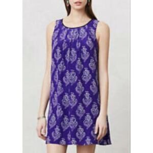 Maeve Anthropologie Womens Dress S Purple Petal Stamp Silk Flowy A Line Swing